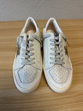 Vintage Havana White & Silver Women’s Casual Sneaker with Gold Glitter Star